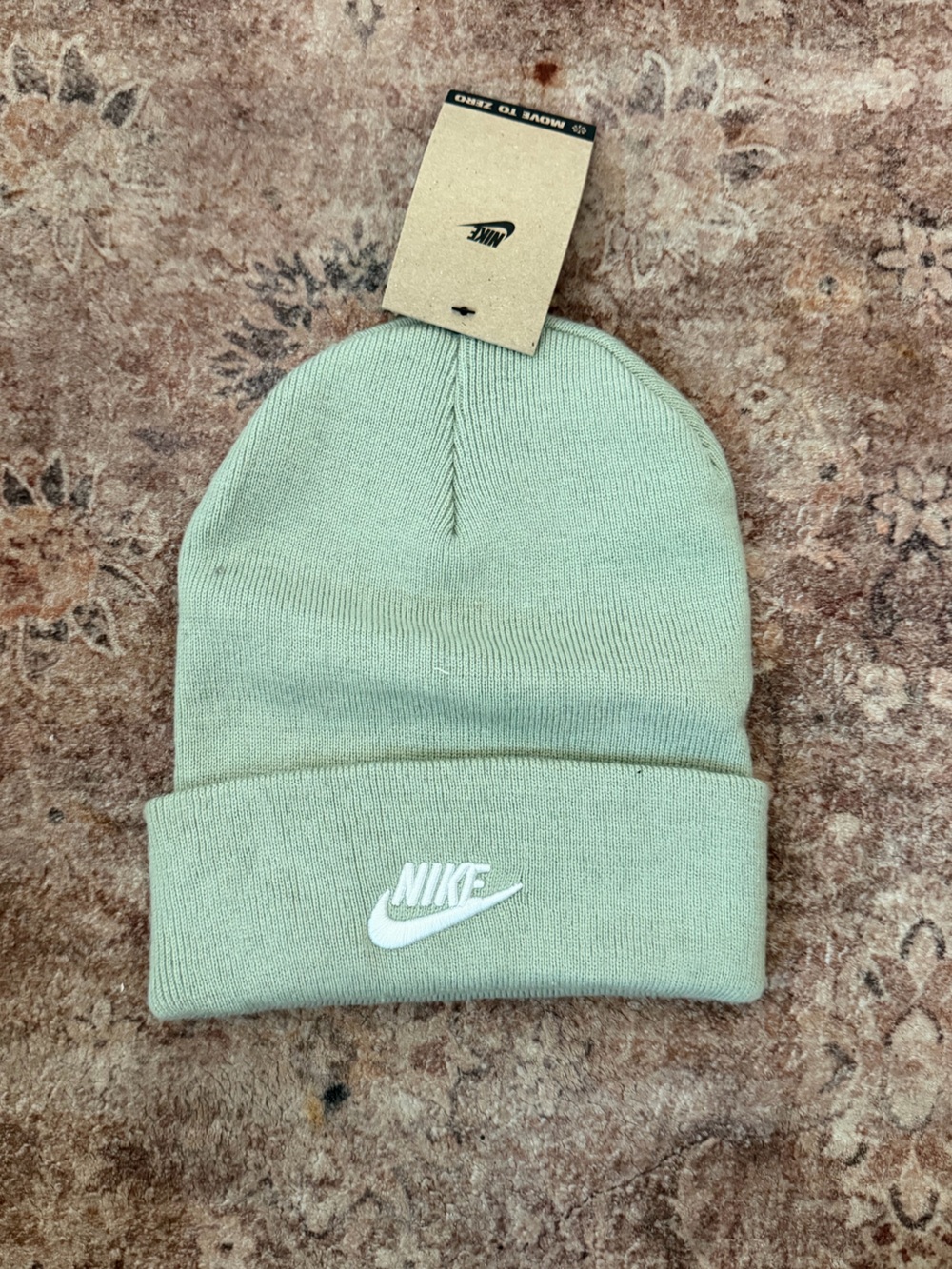 Nike Women's Light Sage Ribbed Knit Beanie with Embroidered Logo